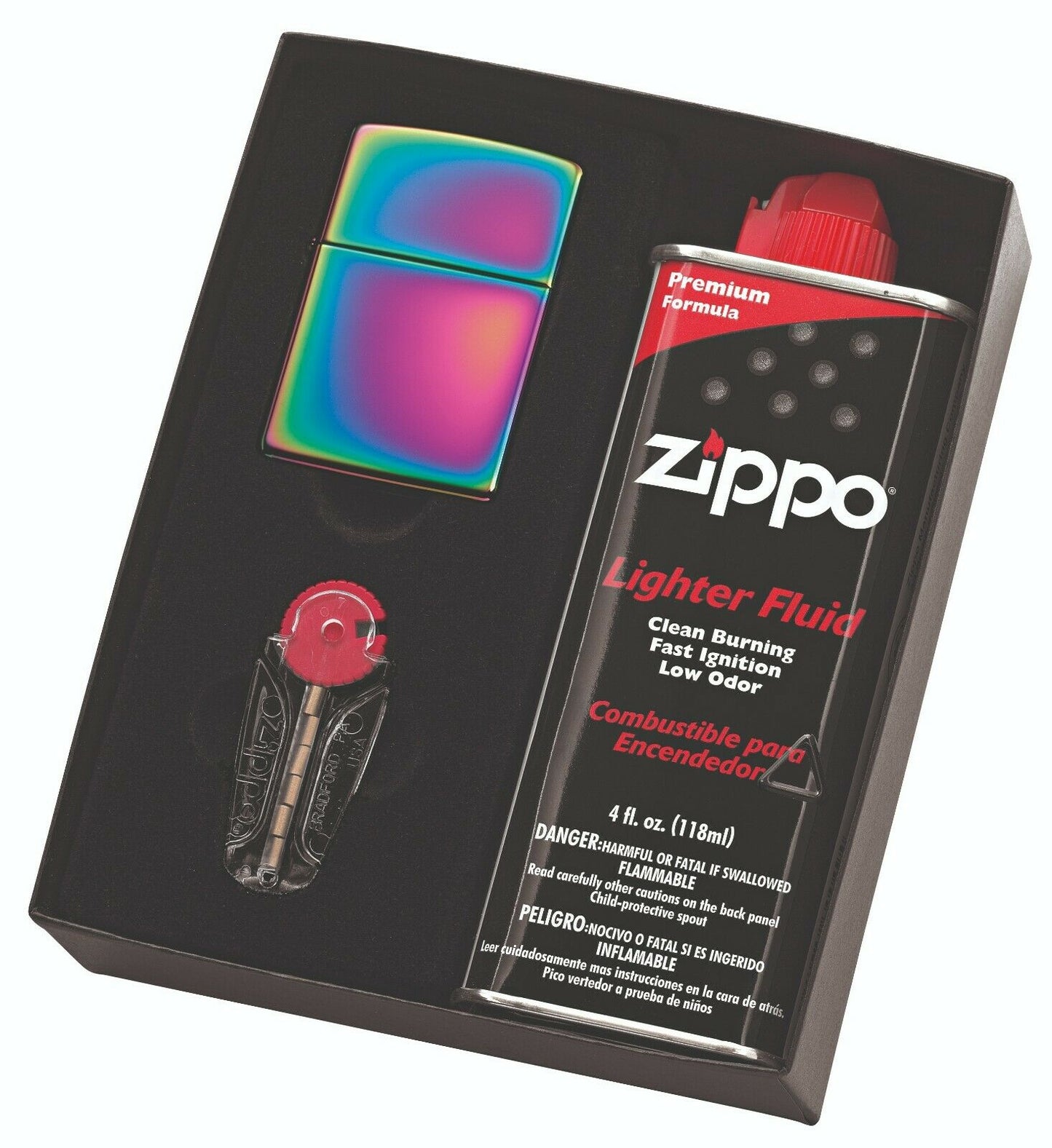 GENUINE ZIPPO SPECTRUM LIGHTER GIFT BOX 90151GP WITH FLUID + FLINTS