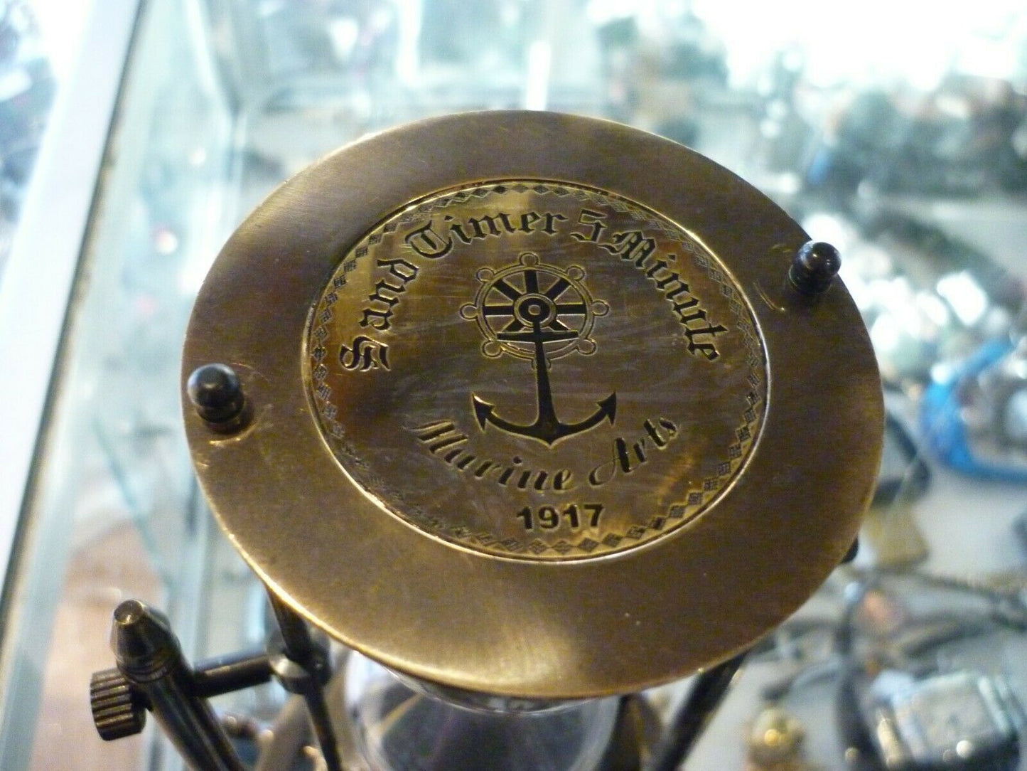 REPLICA VINTAGE NAUTICAL BRASS SAND TIMER WITH WHEEL BASE MARITIME HOURGLASS !