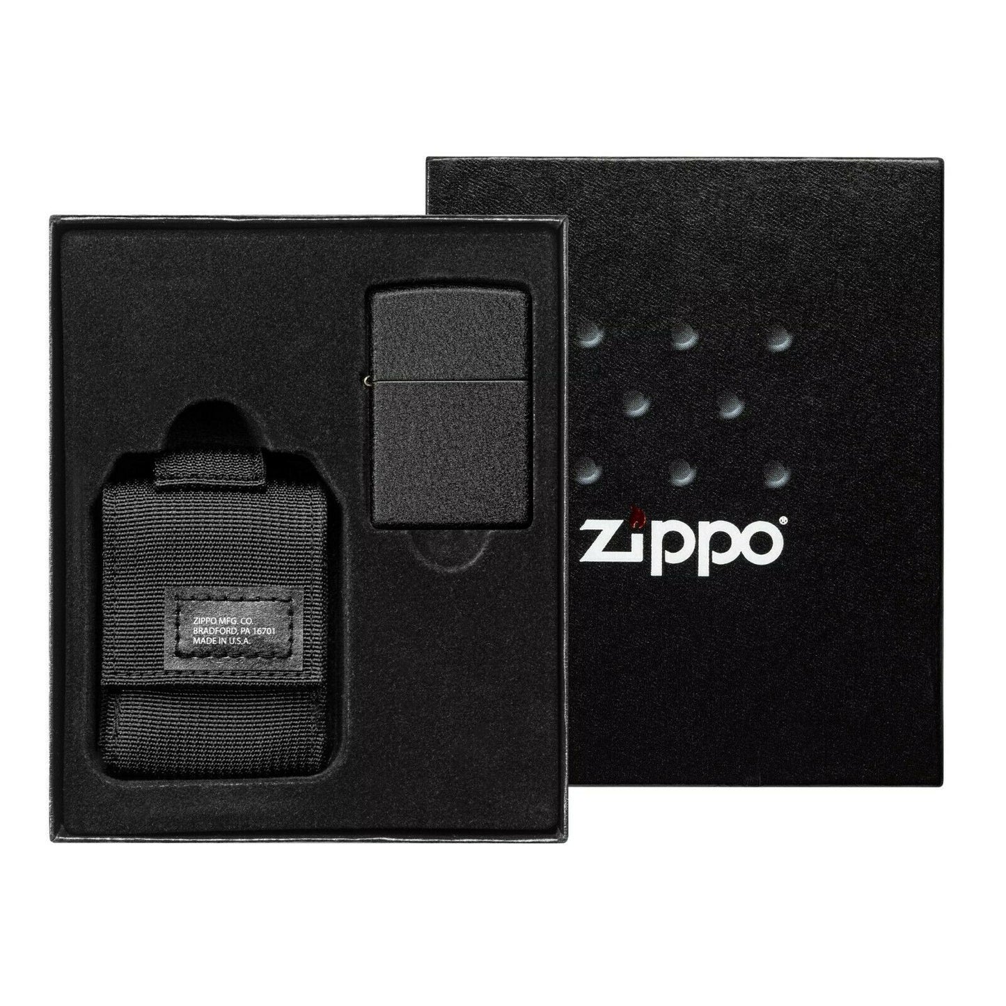 GENUINE ZIPPO 96402 BLACK TACTICAL POUCH AND BLACK CRACKLE WINDPROOF LIGHTER