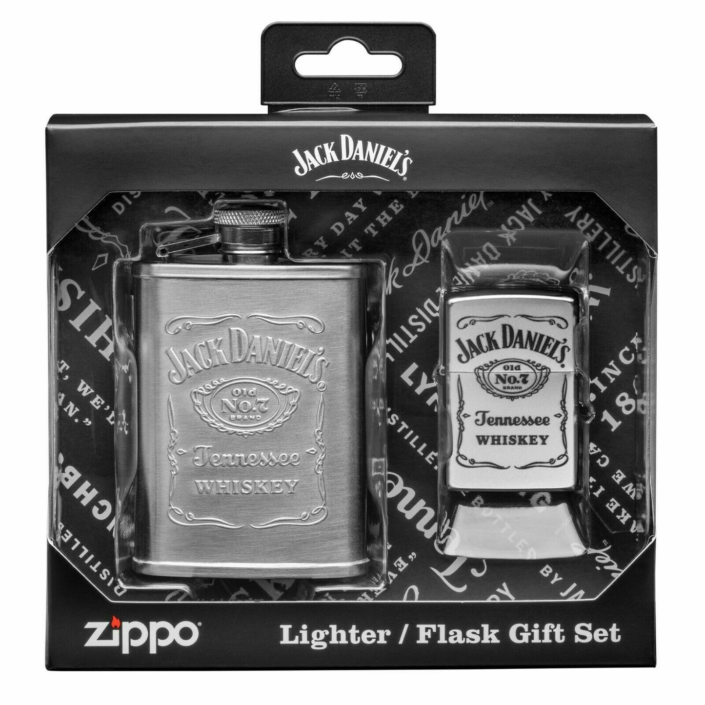 ZIPPO JACK DANIEL'S LIGHTER & FLASK GIFT SET - SATIN CHROME (96080)