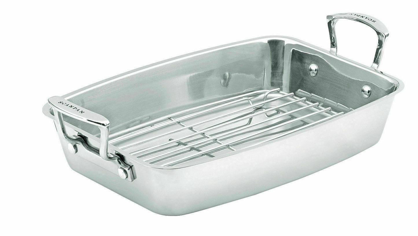 SCANPAN IMPACT 18/10 S/STEEL ROASTING PAN WITH RACK 44.5 X 26 X 11CM BRAND NEW